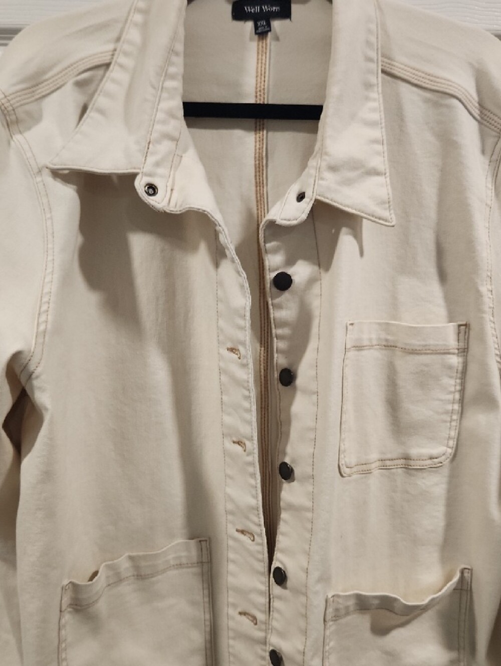 Well Worn Cream Jean Jacket - Utility Style - Picture 5 of 7
